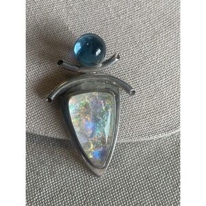 Sterling Silver Opal Pendant Abstract Blue Chalcedony Artisan Modernist Signed